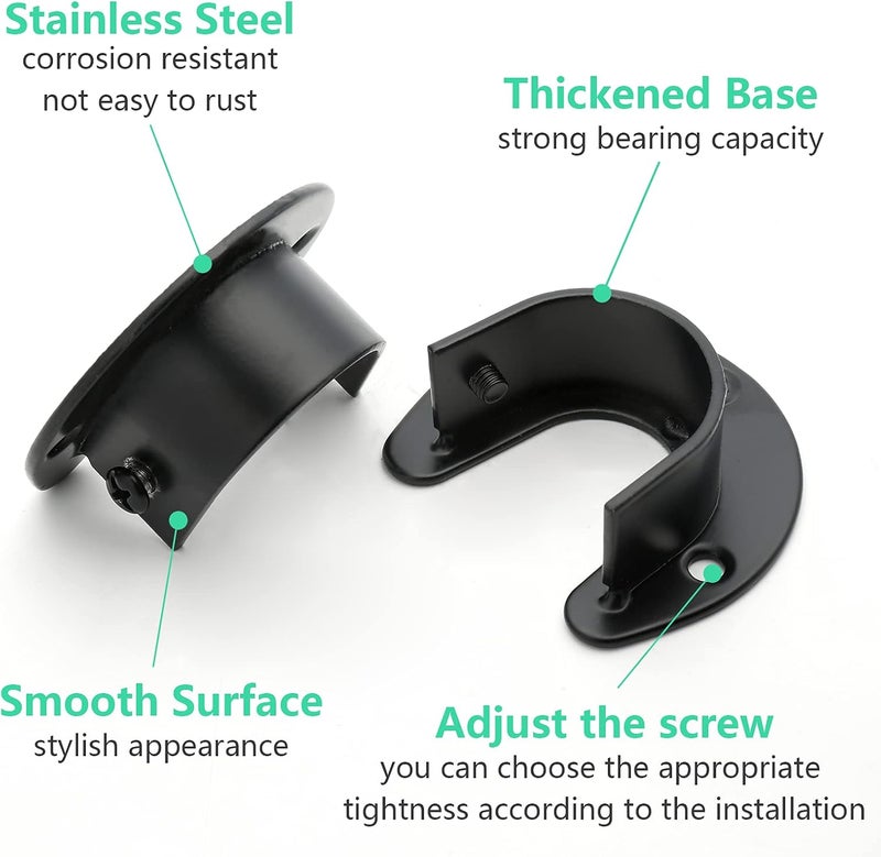 Suiwotin 2 Packs Stainless Steel Closet Rod End Supports 1 Inch Wardrobe Bracket Heavy Duty Closet Pole Sockets Flange Rod Holder, U-Shaped with Screws, Black - Image 3
